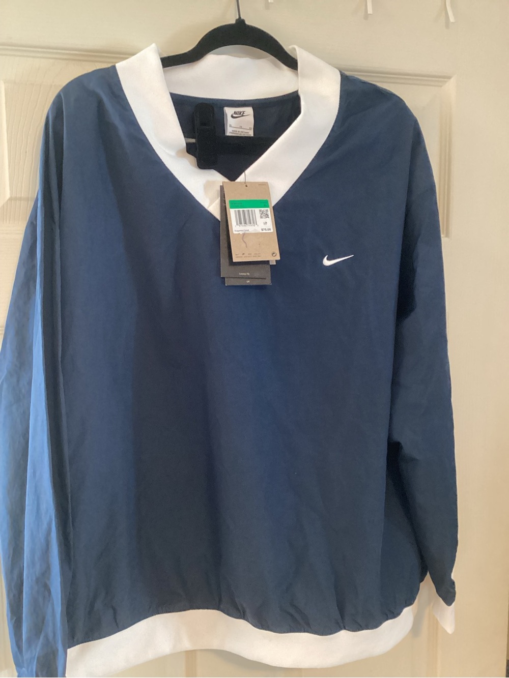 Nike Women’s V-Neck Pullover Windbreaker Blue White XL NWT